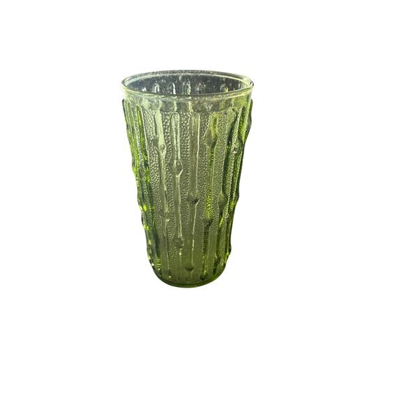 Anchor Hocking Tahiti Flat Tumblers Green Bamboo Design Vintage Tiki Glassware - Picture 1 of 3